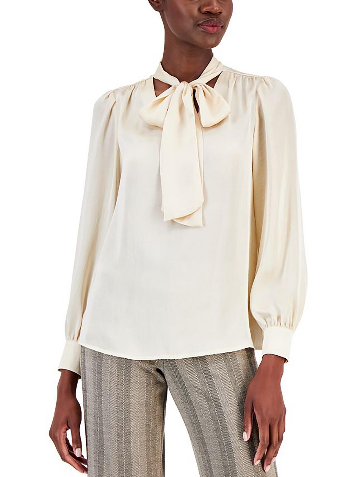 Anne Klein Womens Satin Tie Neck Blouse